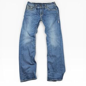 True Religion Jeans 32x32 Ricky Relaxed Straight Medium Wash Denim Flap Pockets